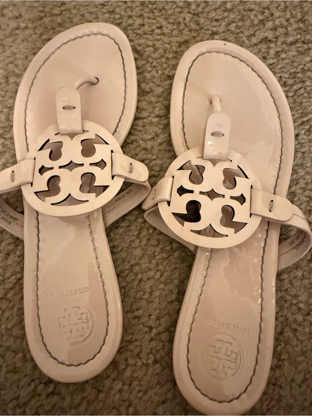 Tory Burch Women's White Patent Leather Logo Toe-Post Sandals